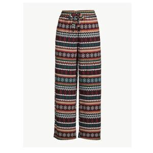 Women's Sz L (12-14) JOYSPUN Hacci Knit Wide Leg Soft Pajama Pants Christmas